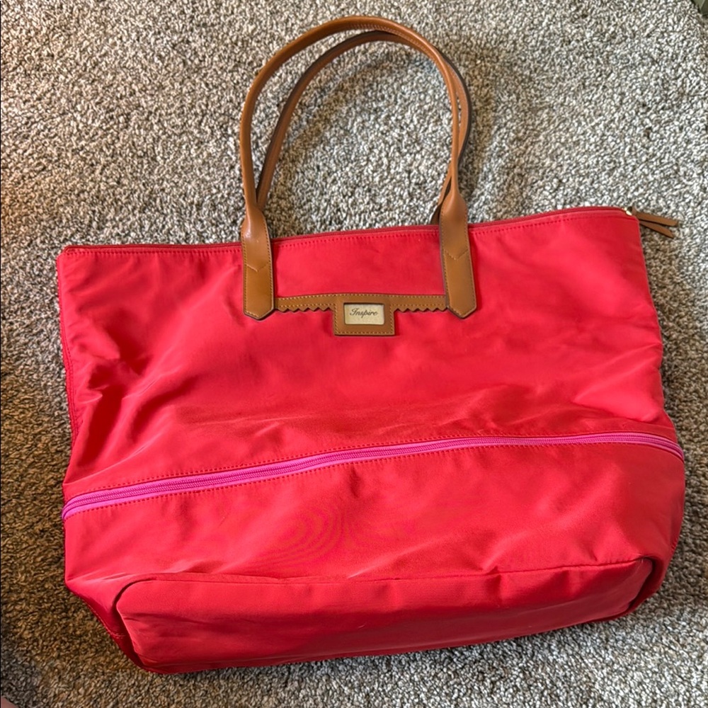 Stella & Dot Red and Brown Tote Bag with Gold Hardware